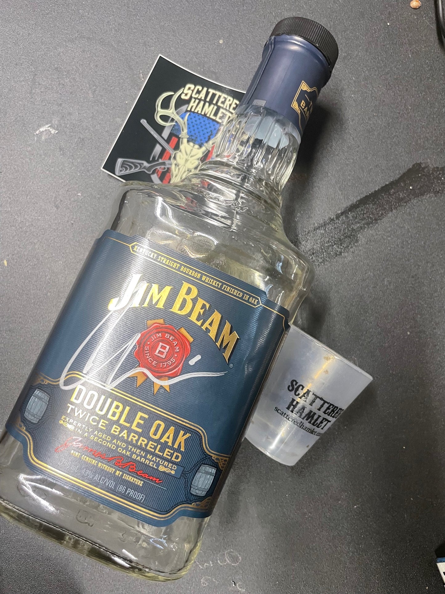 Scattered Hamlet Signed Jim Beam Bottle and Shot Glass