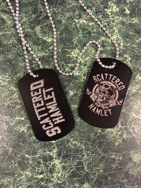 Scattered Hamlet Engraved Dog Tags + Chains