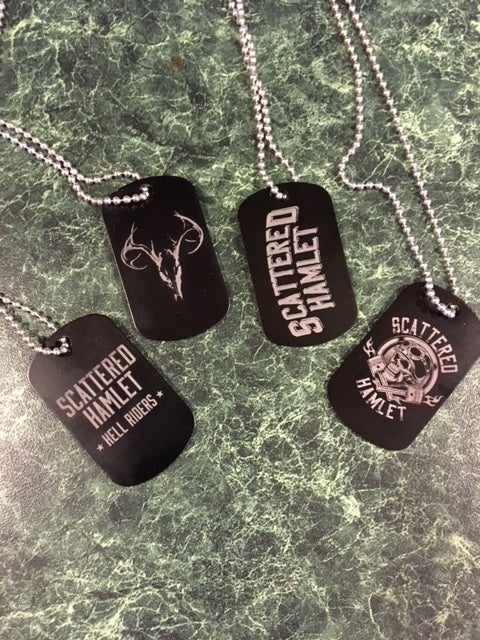 Scattered Hamlet Engraved Dog Tags + Chains